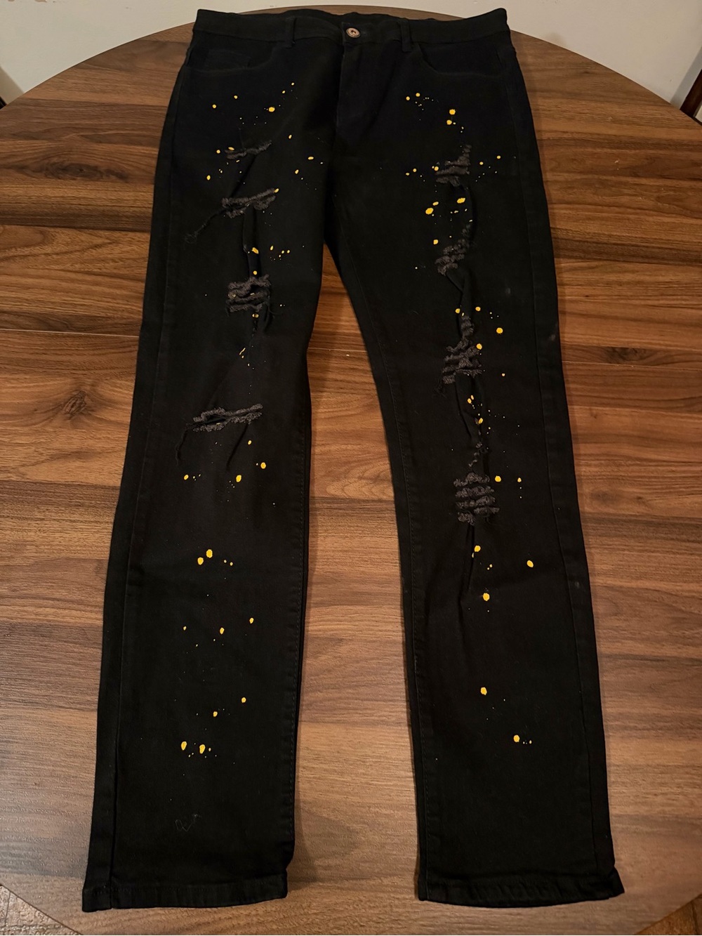 ROMWE Black Skinny Jeans with Yellow Paint Splatter